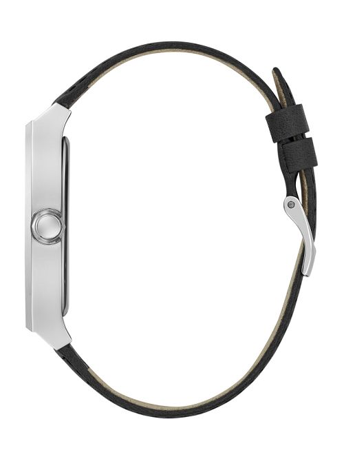 Guess Silver-Tone and Black Leather Analog Watch Argintii | GUESS-SN31670