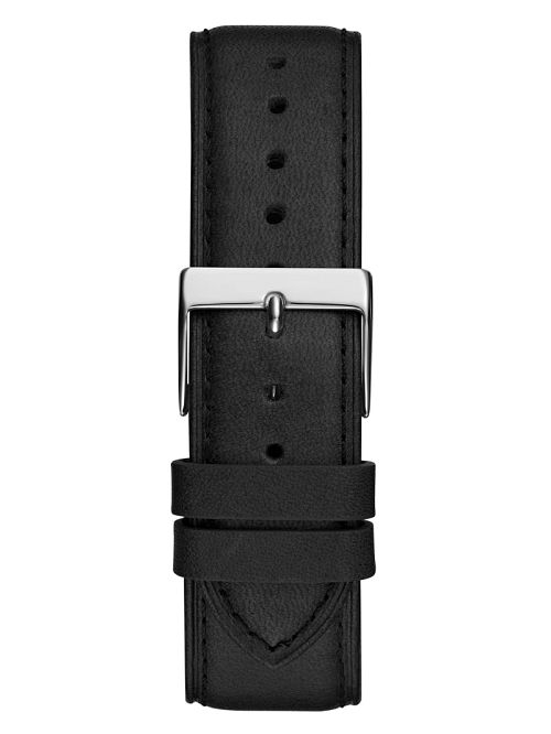 Guess Silver-Tone and Black Leather Analog Watch Argintii | GUESS-SN31670