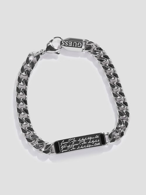 Guess Silver-Tone and Onyx Script Chain Bracelet Argintii | GUESS-SN31823