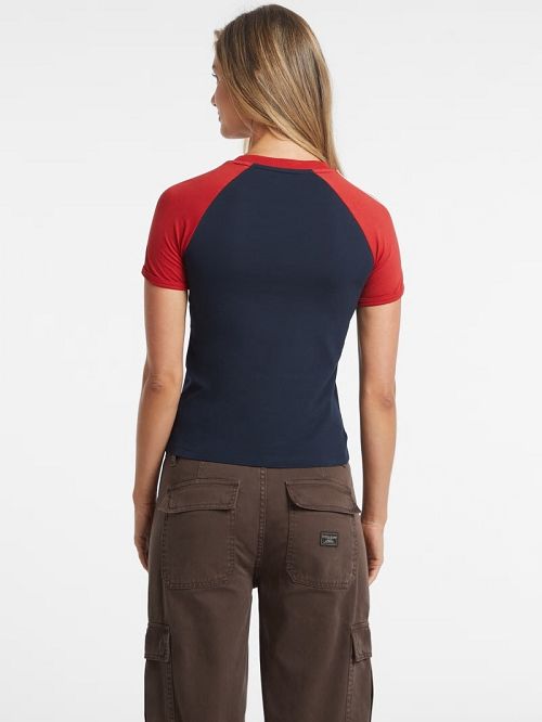 Guess Slim Crest Logo Raglan Tee Albastri | GUESS-SN27476
