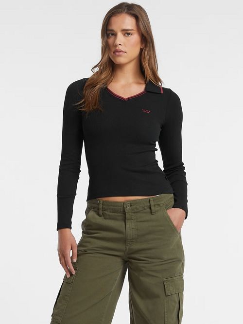 Guess Slim Embroidered Logo Polo Negrii | GUESS-SN27501