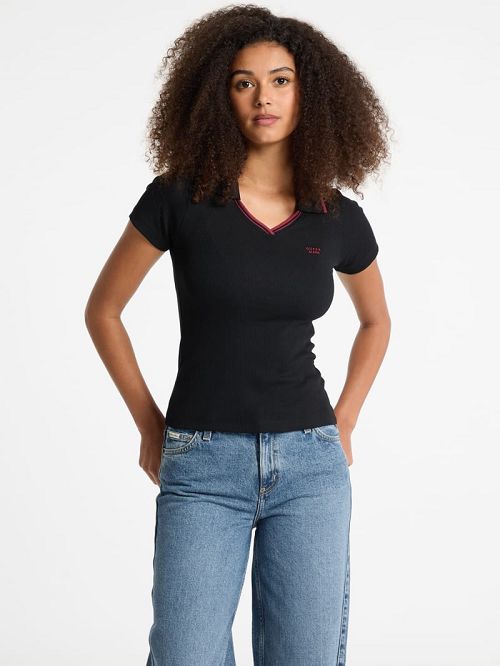 Guess Slim Embroidered Logo Polo Negrii | GUESS-SN27308
