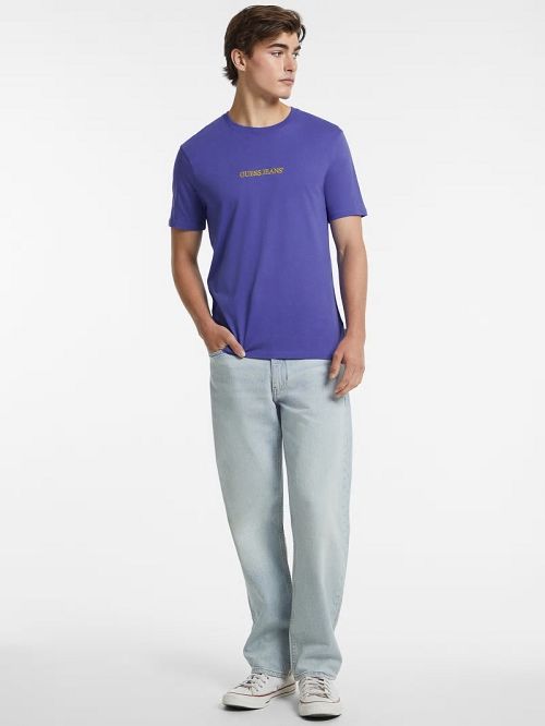 Guess Slim Embroidered Logo Tee Albastri | GUESS-SN30488