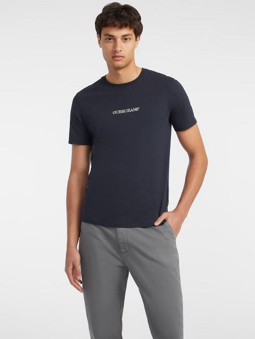 Guess Slim Embroidered Logo Tee Albastri | GUESS-SN30503