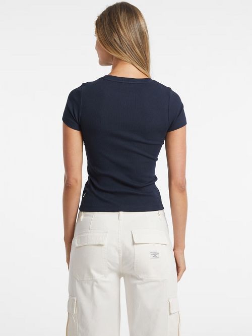 Guess Slim Embroidered Logo Tee Albastri | GUESS-SN27396