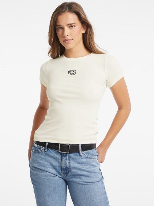Guess Slim Embroidered Logo Tee Albi | GUESS-SN27432