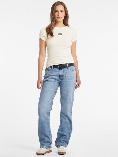 Guess Slim Embroidered Logo Tee Albi | GUESS-SN27432
