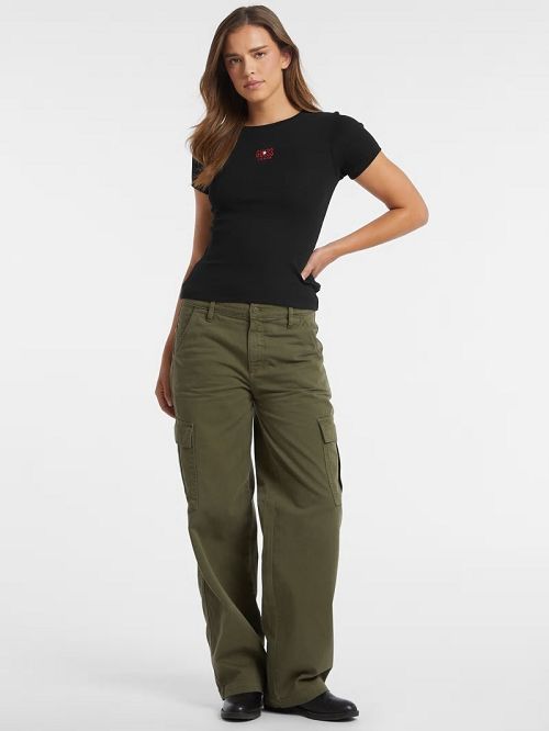 Guess Slim Embroidered Logo Tee Negrii | GUESS-SN27457