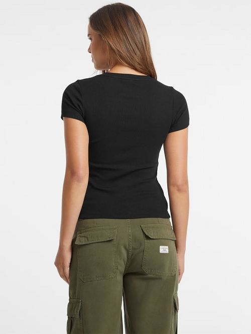 Guess Slim Embroidered Logo Tee Negrii | GUESS-SN27457