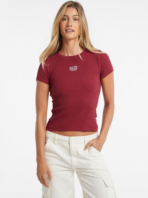 Guess Slim Embroidered Logo Tee Rosii | GUESS-SN27328