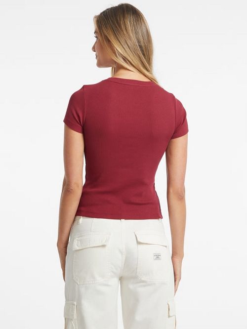 Guess Slim Embroidered Logo Tee Rosii | GUESS-SN27328