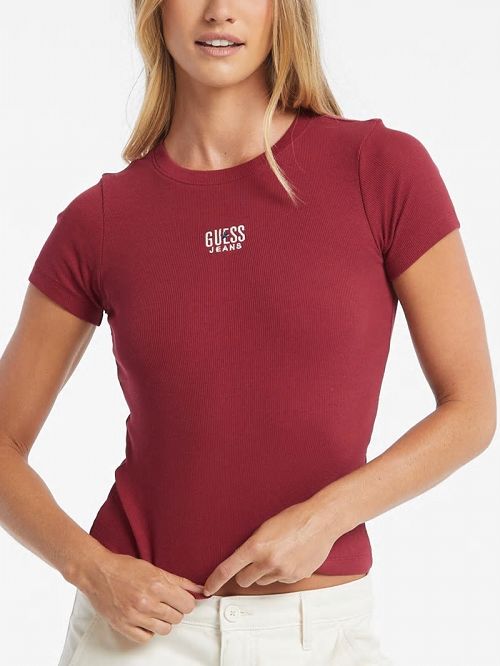 Guess Slim Embroidered Logo Tee Rosii | GUESS-SN27328