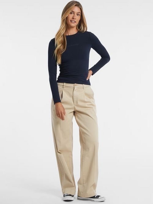 Guess Slim Embroidered Long-Sleeve Tee Albastri | GUESS-SN27564