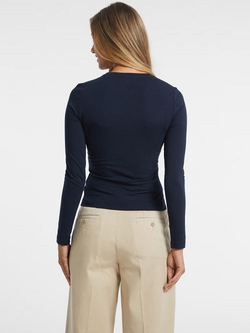 Guess Slim Embroidered Long-Sleeve Tee Albastri | GUESS-SN27564