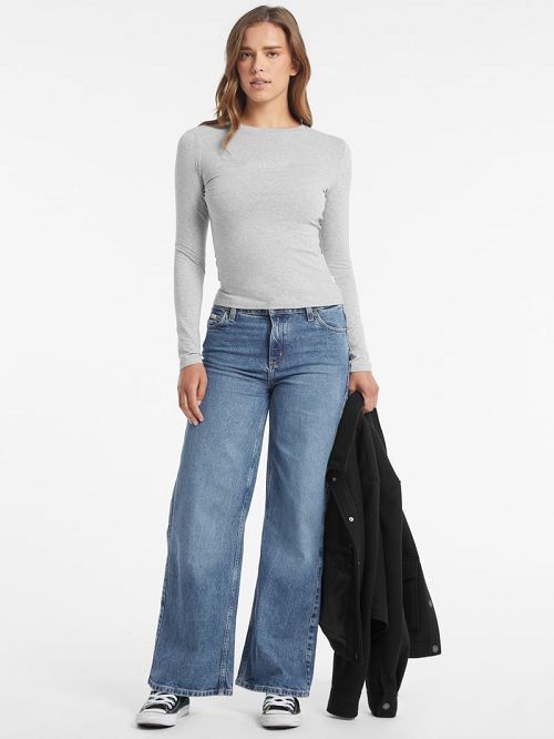 Guess Slim Embroidered Long-Sleeve Tee Gri | GUESS-SN27570