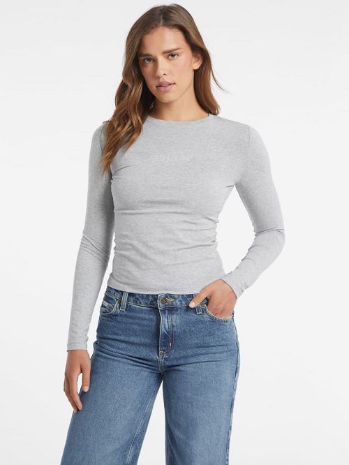 Guess Slim Embroidered Long-Sleeve Tee Gri | GUESS-SN27570