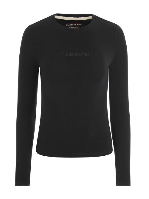 Guess Slim Embroidered Long-Sleeve Tee Negrii | GUESS-SN27565