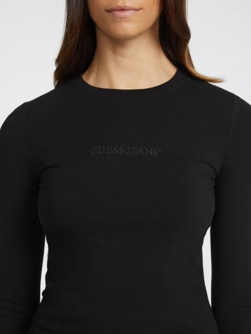 Guess Slim Embroidered Long-Sleeve Tee Negrii | GUESS-SN27565
