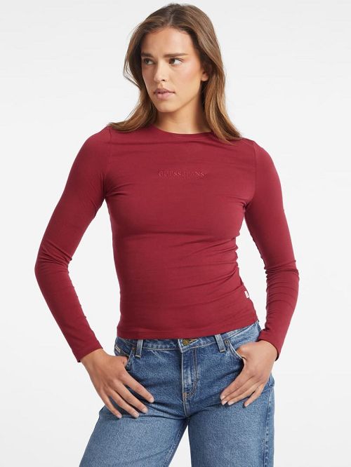 Guess Slim Embroidered Long-Sleeve Tee Rosii | GUESS-SN27519