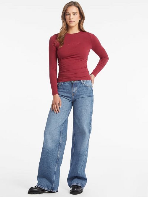 Guess Slim Embroidered Long-Sleeve Tee Rosii | GUESS-SN27519