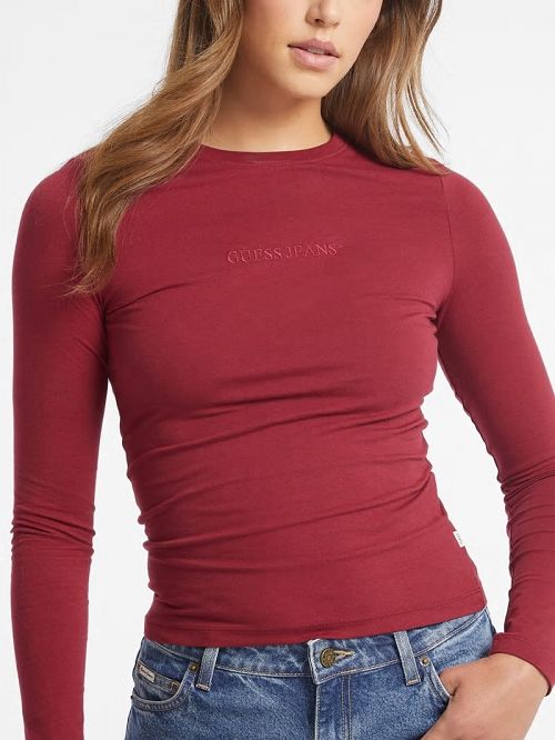Guess Slim Embroidered Long-Sleeve Tee Rosii | GUESS-SN27519