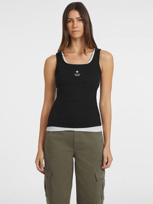 Guess Slim Embroidered Star Tank Negrii | GUESS-SN27179