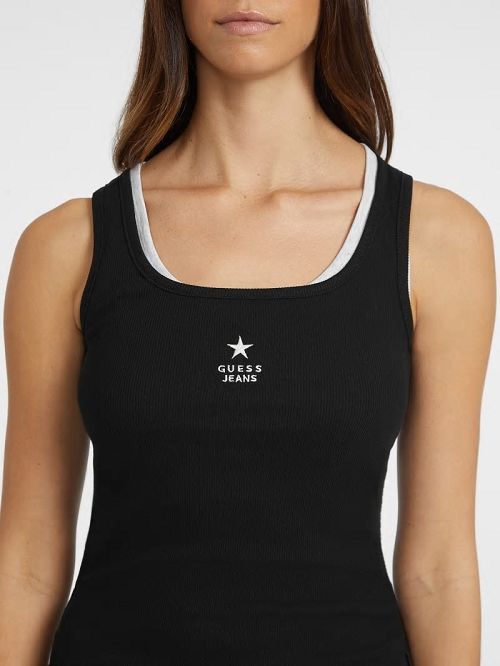 Guess Slim Embroidered Star Tank Negrii | GUESS-SN27179