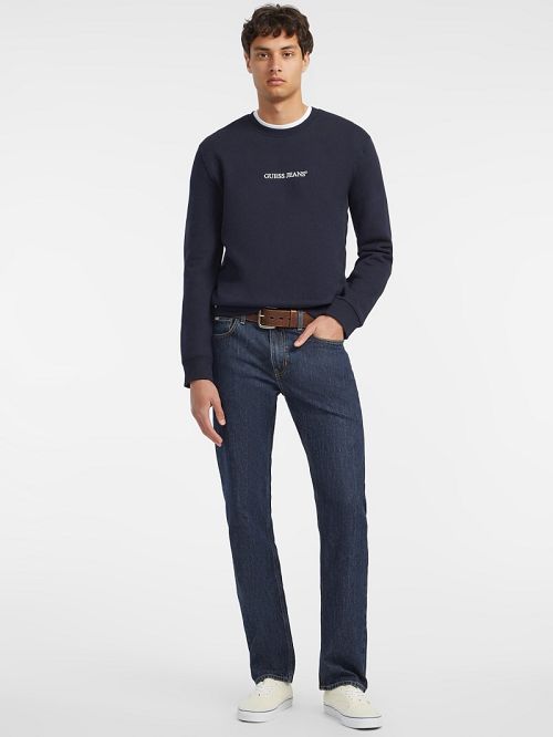 Guess Slim Logo Crewneck Sweatshirt Albastri | GUESS-SN31532