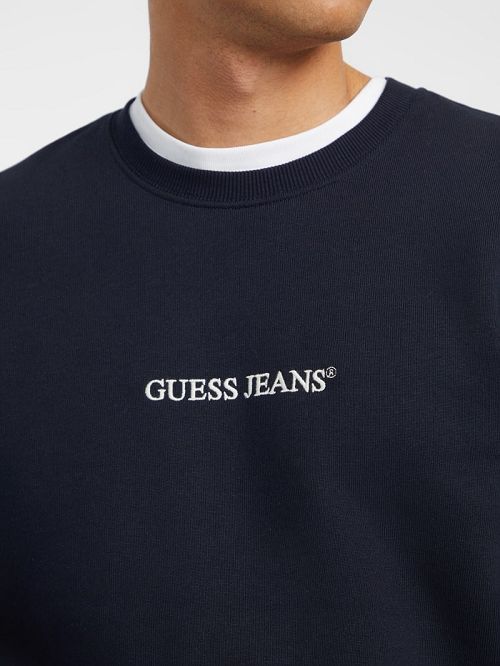Guess Slim Logo Crewneck Sweatshirt Albastri | GUESS-SN31532
