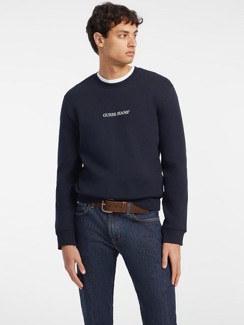 Guess Slim Logo Crewneck Sweatshirt Albastri | GUESS-SN31532