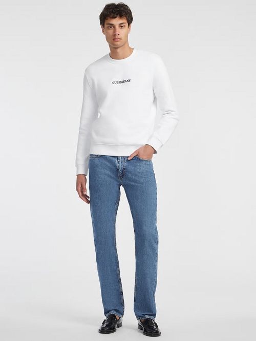 Guess Slim Logo Crewneck Sweatshirt Albi | GUESS-SN31491