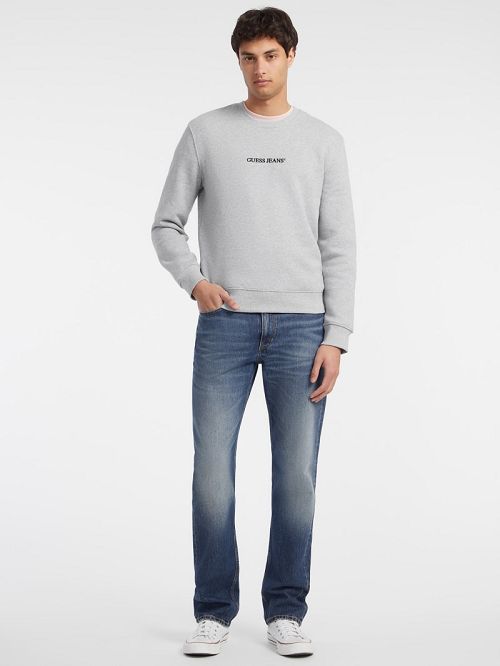 Guess Slim Logo Crewneck Sweatshirt Gri | GUESS-SN31527