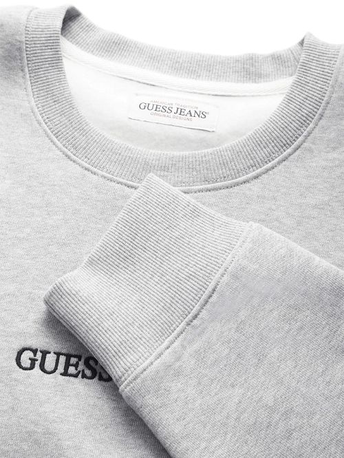 Guess Slim Logo Crewneck Sweatshirt Gri | GUESS-SN31527