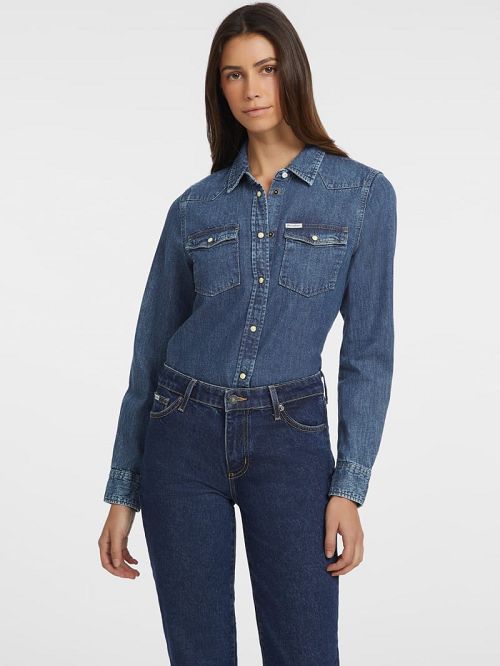 Guess Slim Long-Sleeve Denim Shirt Albastri | GUESS-SN27582