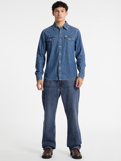 Guess Slim Long-Sleeve Denim Shirt Albastri | GUESS-SN31116