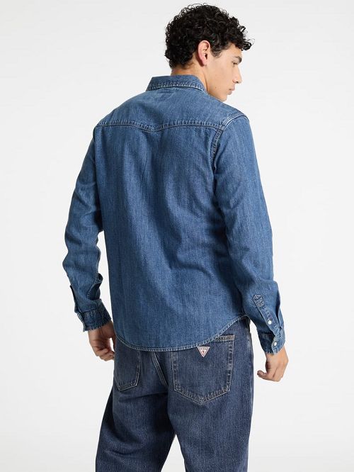 Guess Slim Long-Sleeve Denim Shirt Albastri | GUESS-SN31116