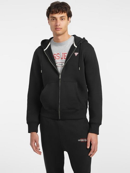 Guess Slim Mini Patch Zip-Up Hoodie Negrii | GUESS-SN30941