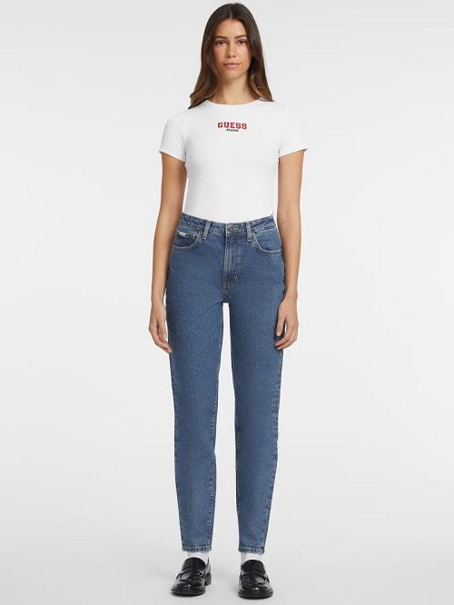 Guess Slim Rib-Knit Embroidered Tee Albi | GUESS-SN27180