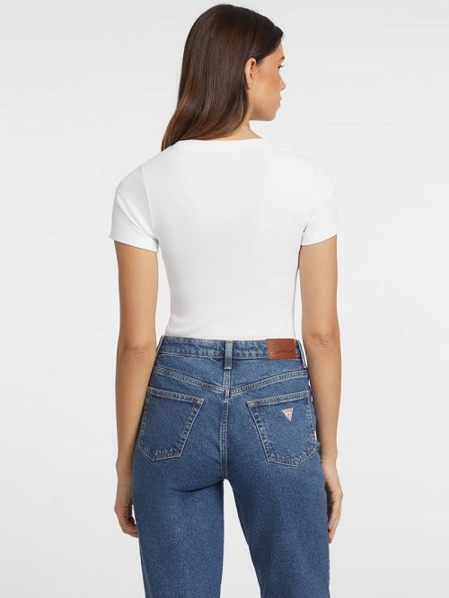 Guess Slim Rib-Knit Embroidered Tee Albi | GUESS-SN27180