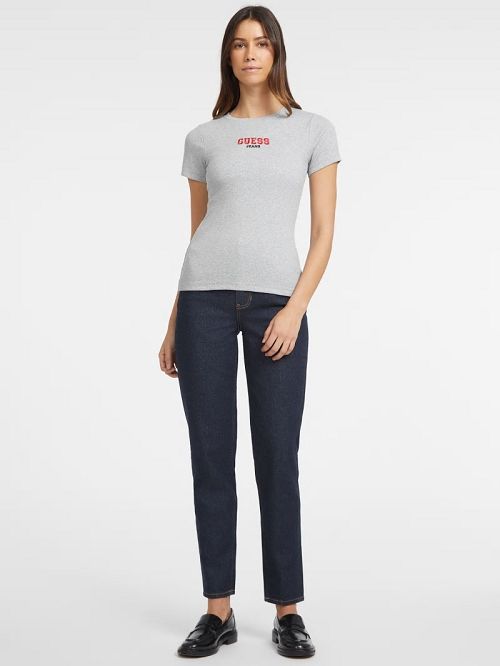 Guess Slim Rib-Knit Embroidered Tee Gri | GUESS-SN27221