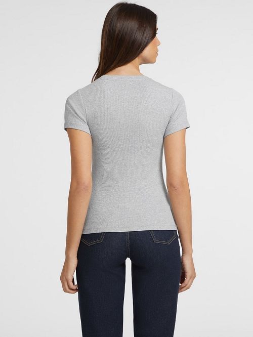 Guess Slim Rib-Knit Embroidered Tee Gri | GUESS-SN27221