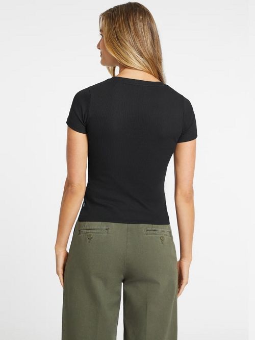 Guess Slim Rib-Knit Embroidered Tee Negrii | GUESS-SN27233