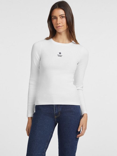 Guess Slim Rib-Knit Star Tee Albi | GUESS-SN27485