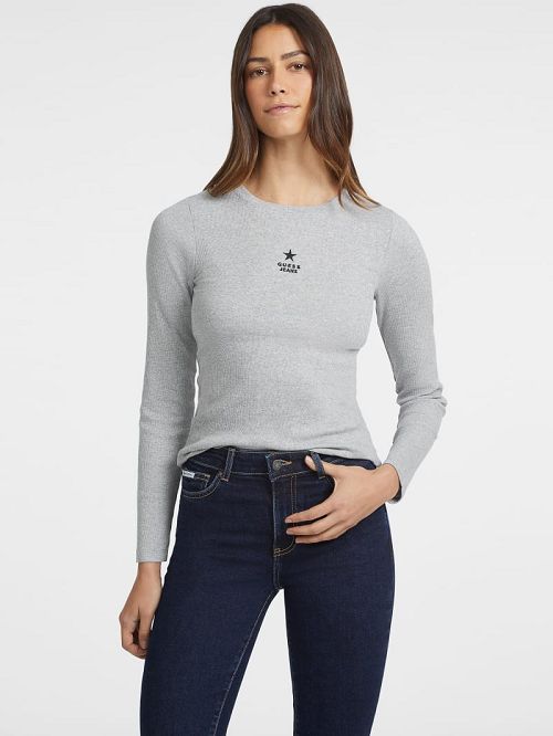 Guess Slim Rib-Knit Star Tee Gri | GUESS-SN27553