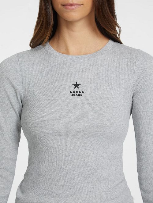 Guess Slim Rib-Knit Star Tee Gri | GUESS-SN27553