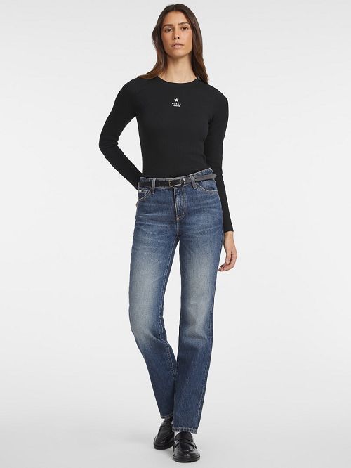 Guess Slim Rib-Knit Star Tee Negrii | GUESS-SN27513