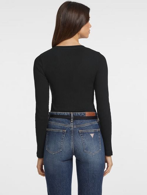 Guess Slim Rib-Knit Star Tee Negrii | GUESS-SN27513