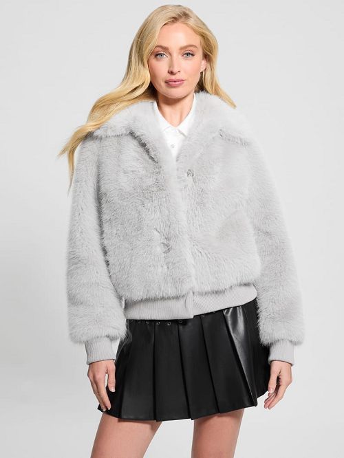 Guess Soave Faux-Fur Flight Jacket Gri | GUESS-SN27934