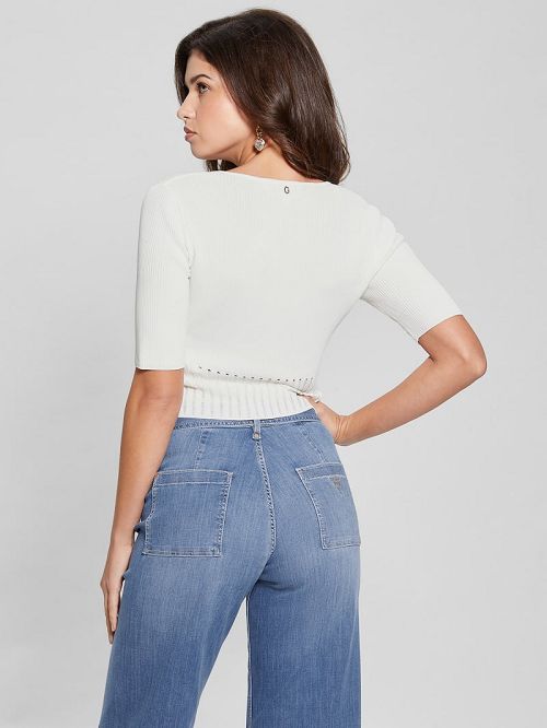 Guess Soft Bandage V-Neck Top Albi | GUESS-SN27475