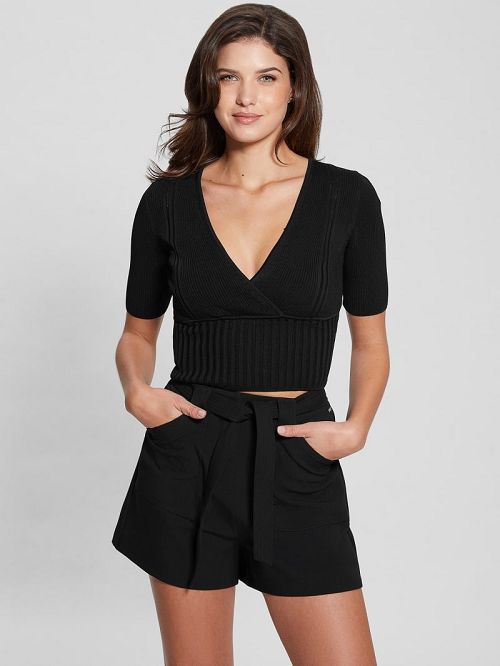 Guess Soft Bandage V-Neck Top Negrii | GUESS-SN27444